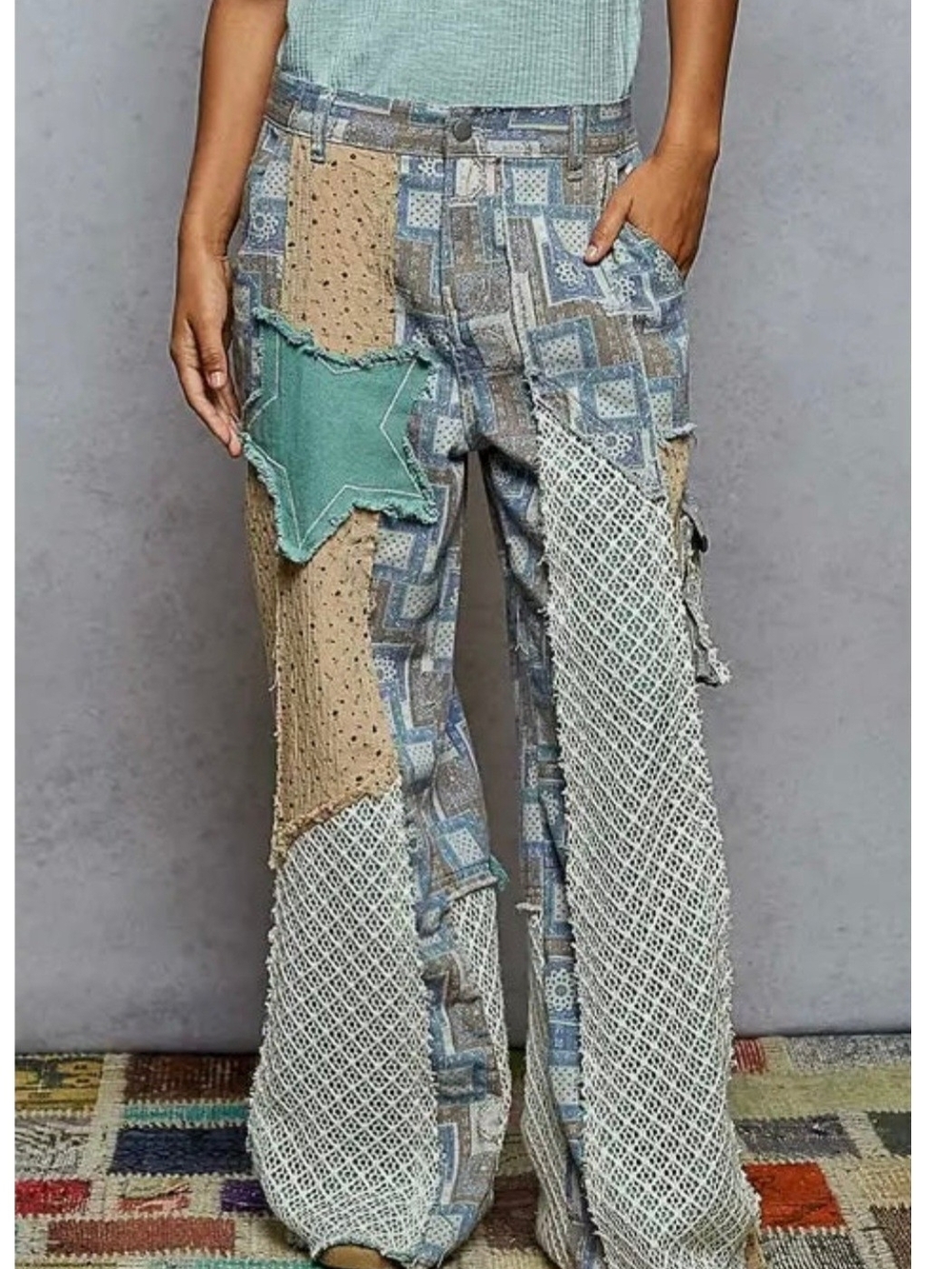POL Patchwork Wide-Leg Pants